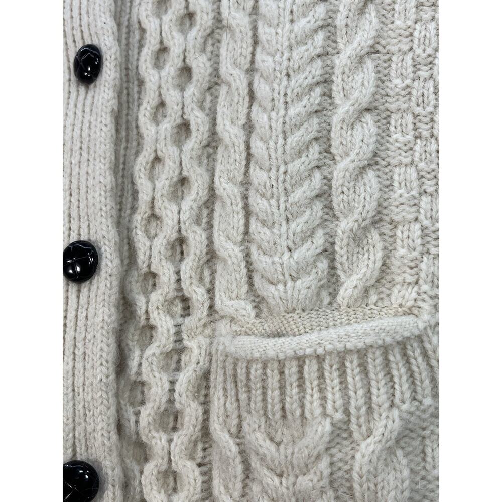 Carraig Donn Ireland Womens M 100% Wool Aran Cable Knit Cardigan Sweater Cream - Picture 7 of 13